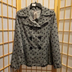 Moon Collection Womens Black Gray Double Breasted Pea Coat Jacket Sz L